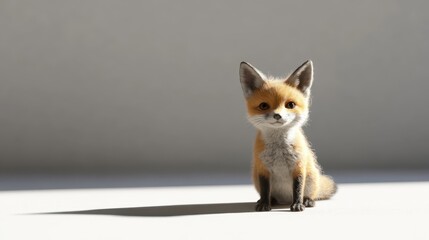 Obraz premium A small fox cub is sitting and facing the viewer