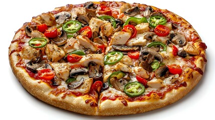 Delicious pizza with chicken fillet champignon
