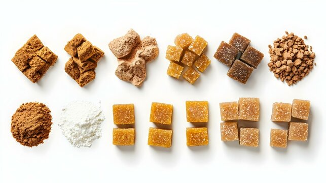 Assorted jaggery products including cubes