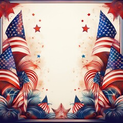 Fototapeta premium border frame american flags 4th of july concept background with copy space; independence day holiday concept