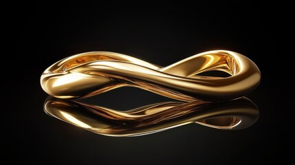 Fototapeta premium A golden infinity symbol reflects on a dark surface elegantly