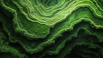 Intricate Emerald Green Terraces: An Abstract Verdant Landscape Topography