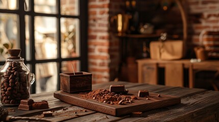 Rustic chocolate-making process in a traditional workshop