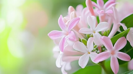 Several beautiful pink flowers are shown against a blurred green background