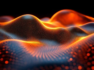 An abstract three dimensional design with orange and blue dots