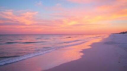 Obraz premium Pink And Orange Sunset Over Calm Ocean Beach
