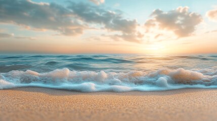 Obraz premium Soft Waves on Sandy Beach at Sunset