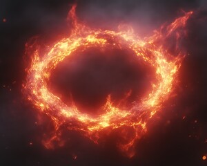 Obraz premium A glowing fiery ring against a dark and smoky background