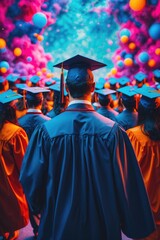 Obraz premium View from behind of a large group of graduates