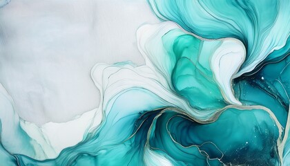 Fototapeta premium captivating alcohol ink abstract with soft teal and white swirls on textured background