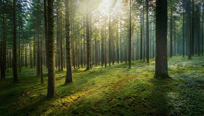 Obraz premium enchanted pine forest wallpaper background 002