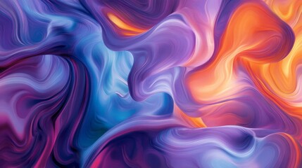 Abstract Fluid Swirls in Purple Blue Orange and Pink