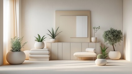 Fototapeta premium A realistic and minimalist interior moodboard mockup.