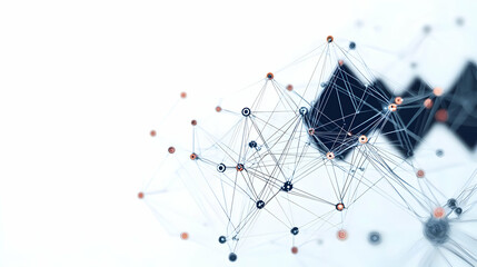 Abstract Network Design with Blue and Orange Dots Connecting Lines on White Background