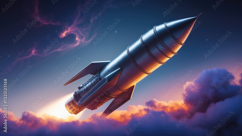 Wall mural rocket in the backdrop of a space gradient