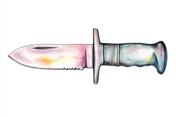 Colorful knife with a unique handle design on a white background.