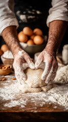 Fototapeta premium Baker's hands crafting dough in a rustic kitchen setting