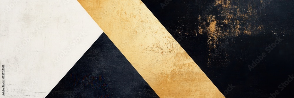 Poster modern geometric design featuring overlapping shapes in black, white, and gold for a minimalist aest