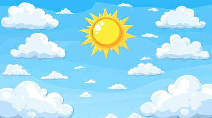 Sunny background, blue sky with white clouds and sun Sunny background, blue sky with white clouds and sun