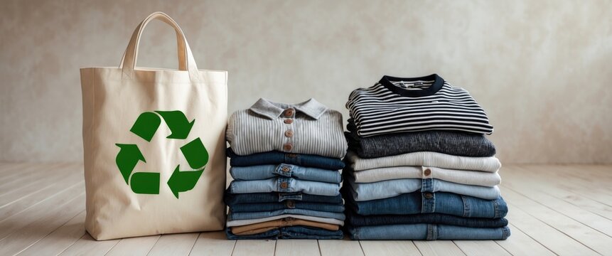 Second hand wardrobe inspiration. Circular fashion, eco-friendly sustainable shopping, thrifting shop idea. Woman's outfit.