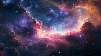 Fototapeta premium Vibrant Nebula in Deep Space with Red, Blue, and Purple Hues