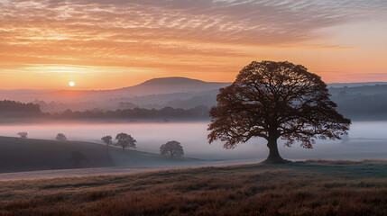 Fototapeta premium Dreamy Landscape with Lone Tree