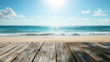Fototapeta premium Sunny Beach Landscape with Wooden Deck