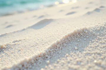 Gleaming white sand beach texture, close-up view, shimmer, vacation, summer