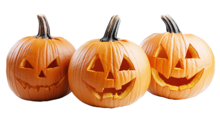 Halloween pumpkins, cut out. Isolated on a transparent background.