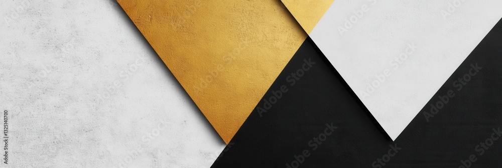 Leinwandbilder modern geometric design featuring overlapping black, white, and gold shapes in a minimalist setting 