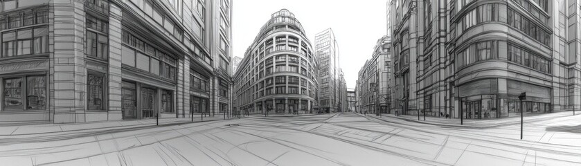 Fototapeta premium Urban street scene, city architecture, empty street, possible use for architectural design, or urban planning