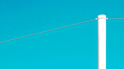 Minimalist White Pole and Wire Illustration Against Vibrant Blue Sky