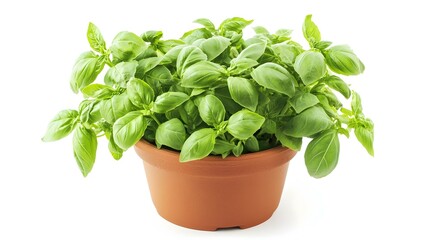 Fototapeta premium Green fresh basil in pot isolated on white