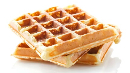 Freshly baked belgian waffles isolated on white