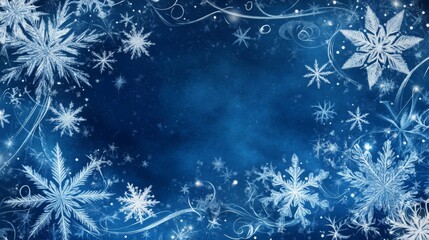 Blue Winter Background with White Snowflakes