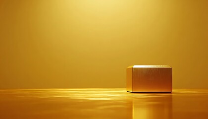 Golden cube presentation on reflective surface