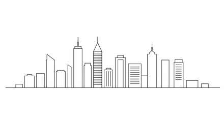 Fototapeta premium Minimalist city skyline outline on white background