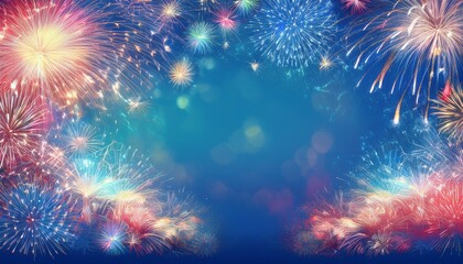 abstract border frame of colorful fireworks and sparklers background with copy space