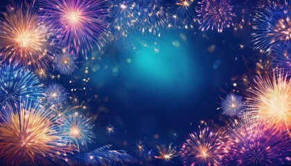 Fototapeta premium abstract border frame of colorful fireworks and sparklers background with copy space