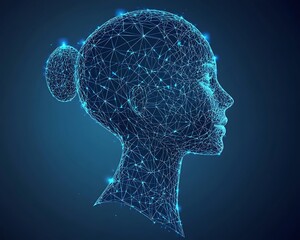 A digital representation of a womans face is shown in profile