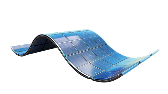 Flexible solar panel generating renewable energy on transparent background
