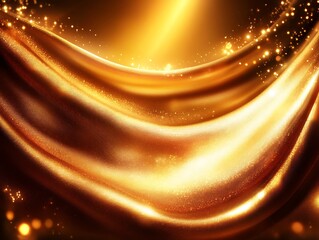 Golden fabric drapes with shining light background