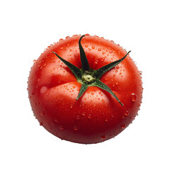 Juicy Red Tomato with Water Droplets Isolated on Transparent Background.