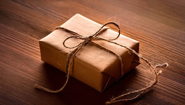 gift in brown paper tied with string