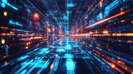 Fototapeta premium A Futuristic Digital Tunnel Filled With Glowing Neon Lines