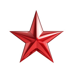Shiny Red Star 3D Render with Glossy Finish Isolated on Transparent Background.