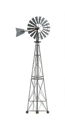 Traditional metal windmill against white background: rural energy icon