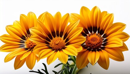 Naklejka premium beautiful bright yellow gazania flowers close up on a white isolated background