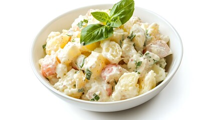 Creamy potato salad isolate on white background
