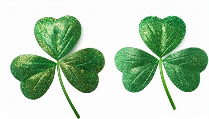 shiny green shamrock leaf with glitter on transparent background
